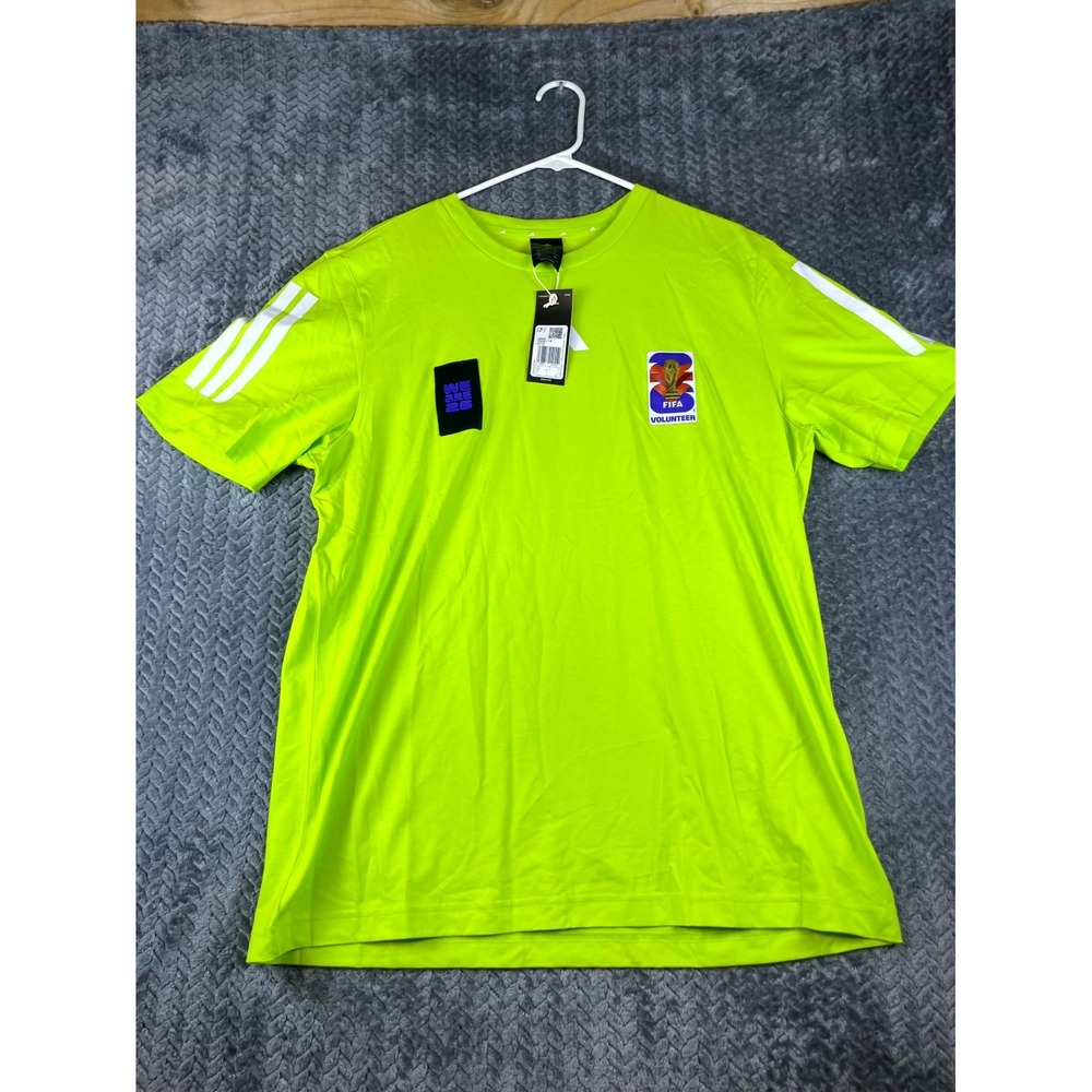 Adidas FIFA World Cup Volunteer T Shirt Mens Large Neon Green Soccer Tee NWT
